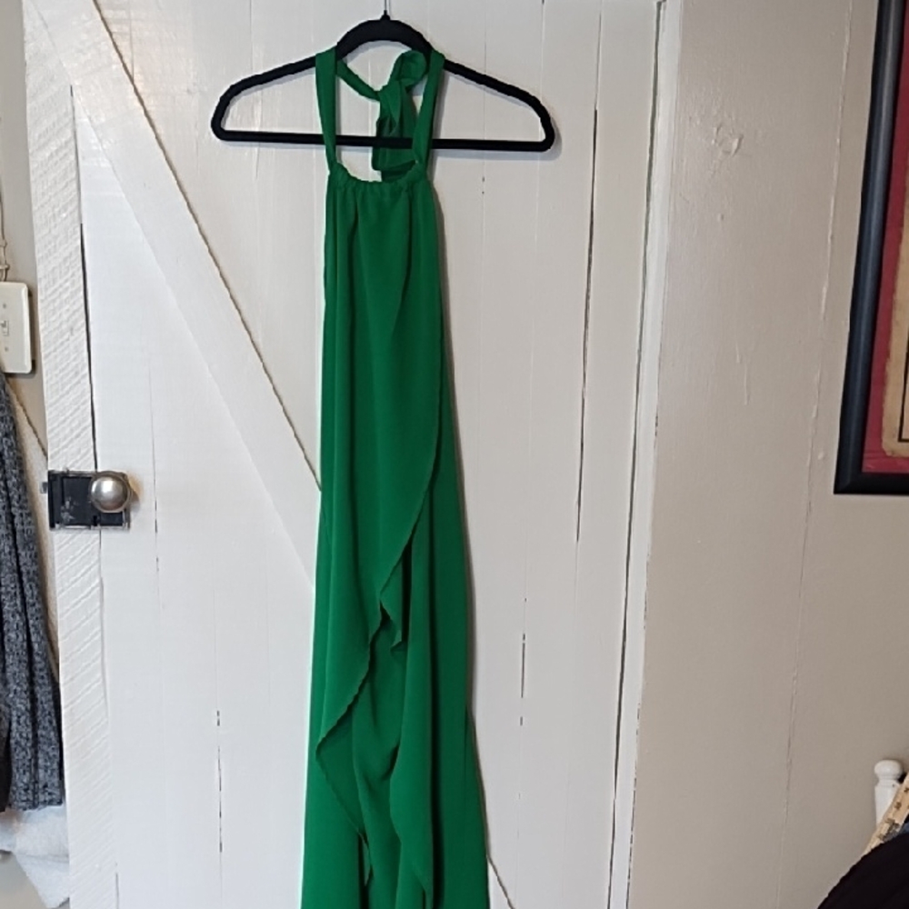Shein Elegant Green Halter Dress Size Large In EUC Semi-Sheer, Wrap.